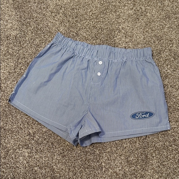 Ford Pants - Ford Blue and White Striped Women's Boxer Shorts, Size Small
